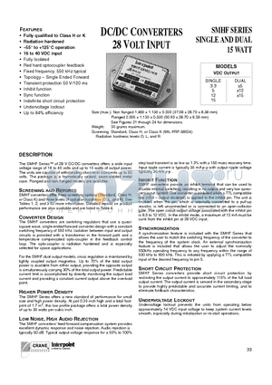 SMHF datasheet - DC/DC CONVERTERS 28 VOLT INPUT