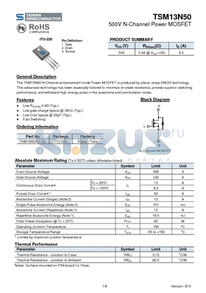 TSM13N50_10 datasheet - 500V N-Channel Power MOSFET