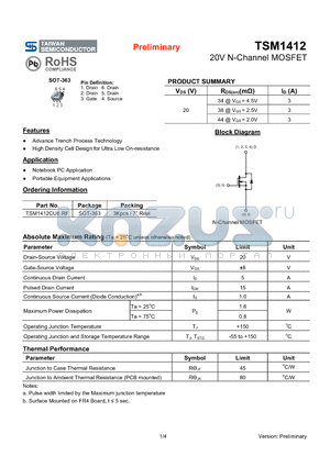 TSM1412CU6RF datasheet - 20V N-Channel MOSFET