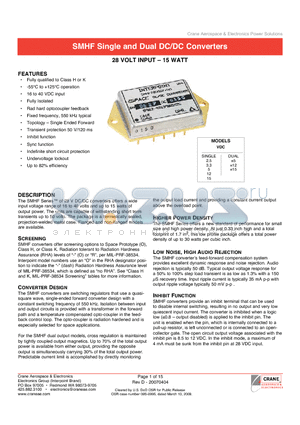 SMHF2805D datasheet - Fully qualified to Class H or K -55`C to 125`C operation 16 to 40 VDC input