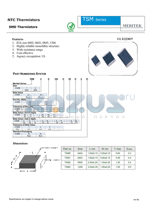 TSM1A102F3012R datasheet - NTC Thermistors SMD Thermistors