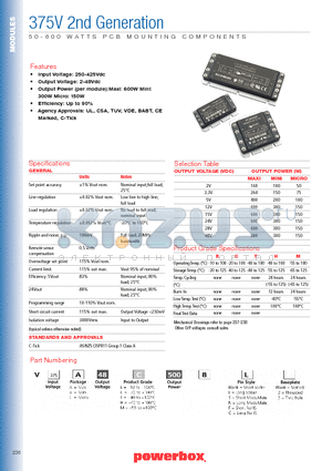 V375A48H500BS2 datasheet - 50 - 600 WATTS MOUNTING COMPONENETS
