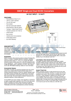 SMHF2812D datasheet - Fully qualified to Class H or K -55`C to 125`C operation 16 to 40 VDC input