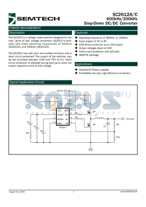 SC2612 datasheet - 600kHz/200kHz Step-Down DC/DC Converter