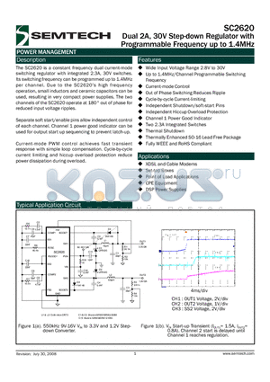 SC2620SETRT datasheet - Dual 2A, 30V Step-down Regulator with Programmable Frequency up to 1.4MHz