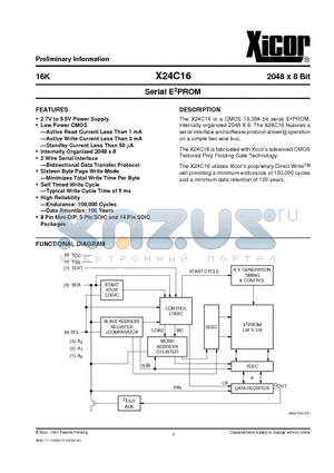 X24C16 datasheet - Serial E2PROM