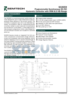 SC2659 datasheet - Programmable Synchronous DC/DC Hysteretic Controller with VRM 8.5 VID Range