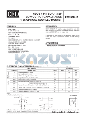 PS7200R datasheet - NECs 4 PIN SOP, 1.1 pF LOW OUTPUT CAPACITANCE 1-ch OPTICAL COUPLED MOSFET