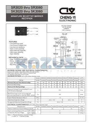 SR3020 datasheet - MINIATURE SCHOTTKY BARRIER RECTIFIER