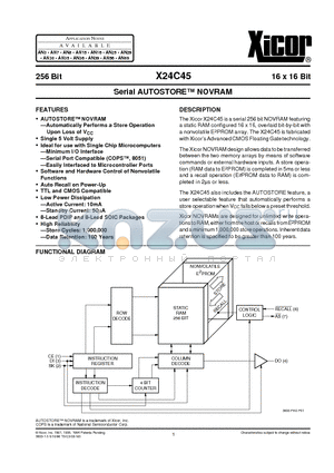 X24C45SM datasheet - Serial AUTOSTORE NOVRAM