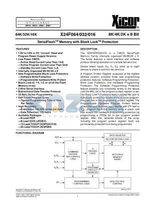 X24F016PE-5 datasheet - SerialFlash TM Memory with Block Lock TM Protection