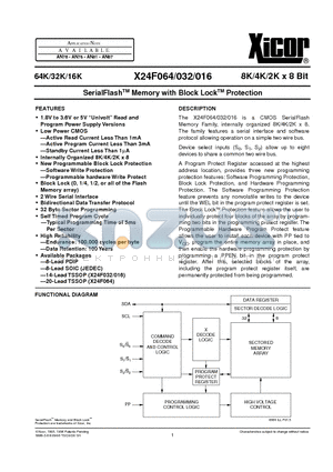 X24F016VI datasheet - SerialFlash TM Memory with Block Lock TM Protection