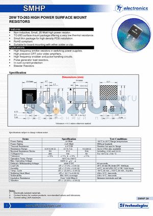 SMHP500F datasheet - 20W TO-263 HIGH POWER SURFACE MOUNT RESISTORS