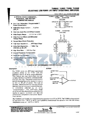 TL066I datasheet - ADJUSTABLE LOW-POWER JFET-INPUT OPERATOINAL AMPLIFIERS