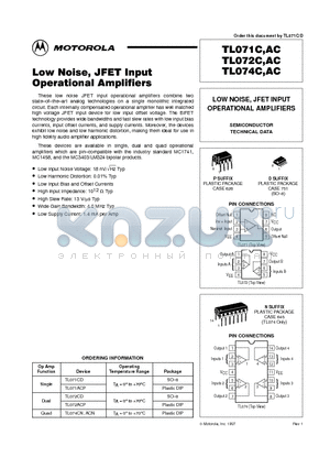 TL071 datasheet - LOW NOISE, JFET INPUT OPERATIONAL AMPLIFIERS