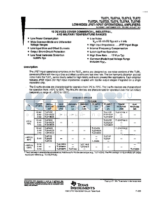 TL071A datasheet - LOW NOISE JFET INPUT OPERATIONAL AMPLIFIERS