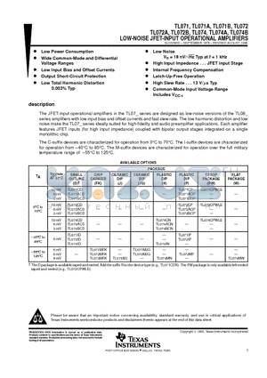 TL071BC datasheet - LOW-NOISE JFET-INPUT OPERATIONAL AMPLIFIERS