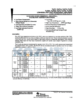 TL071BCD datasheet - LOW NOISE JFET INPUT OPERATIONAL AMPLIFIERS