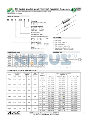 RN75S30K1FB datasheet - RN Series Molded Metal Film High Precision Resistors