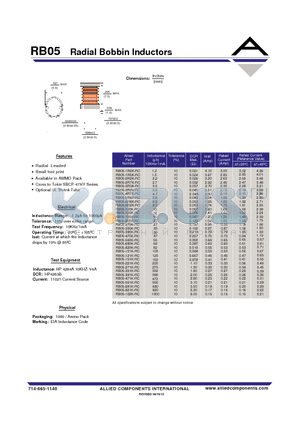 RB05-151K-RC datasheet - Radial Bobbin Inductors