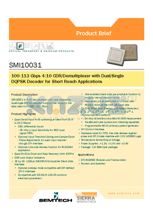SMI10031 datasheet - 100-113 Gbps 4:10 CDR/Demultiplexer with Dual/Single DQPSK Decoder for Short