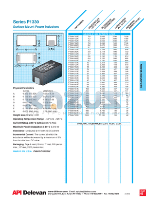 P1330-102K datasheet - Surface Mount Power Inductors