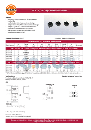 SMJ-130B datasheet - ISDN - SO SMD Single Interface Transformers