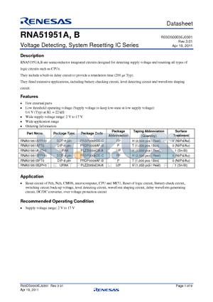 RNA51951AUPH1 datasheet - Voltage Detecting, System Resetting IC Series