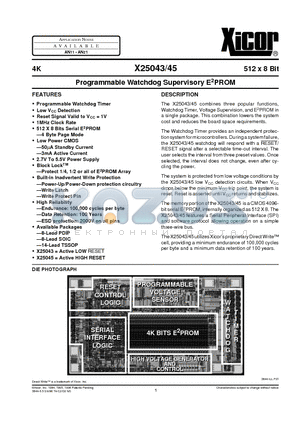 X25045S-2.7 datasheet - Programmable Watchdog Supervisory E2PROM