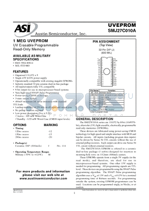 SMJ27C010A-15 datasheet - UVEPROM