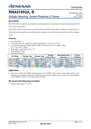 RNA51953APT0 datasheet - Voltage Detecting, System Resetting IC Series