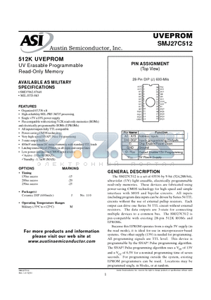 SMJ27C512 datasheet - UV Erasable Programmable Read-Only Memory