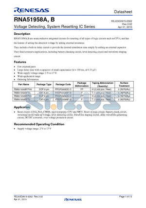 RNA51958APT0 datasheet - Voltage Detecting, System Resetting IC Series