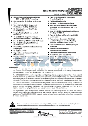 SMJ320C30KGD datasheet - FLOATING-POINT DIGITAL SIGNAL PROCESSOR KNOWN GOOD DIE