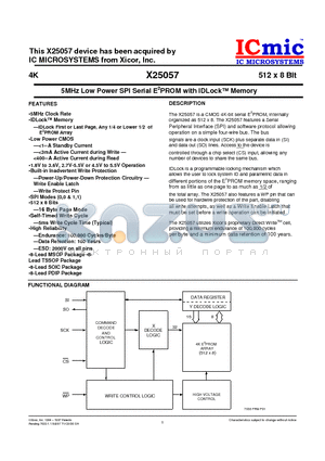 X25057S-2.7 datasheet - 5MHz Low Power SPI Serial E2PROM with IDLock Memory