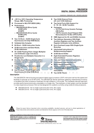 SMJ320C30HFGM50 datasheet - DIGITAL SIGNAL PROCESSOR