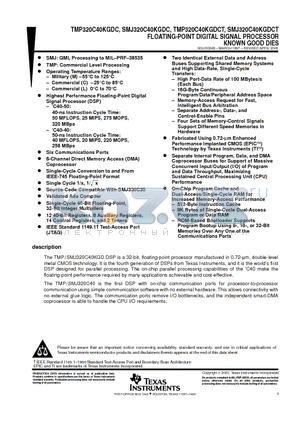 SMJ320C40KGDCT datasheet - FLOATING-POINT DIGITAL SIGNAL PROCESSOR KNOWN GOOD DIES