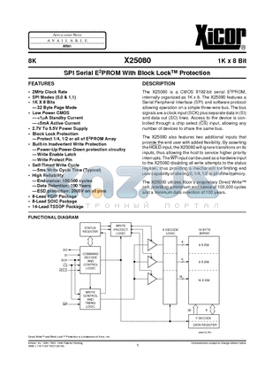 X25080V datasheet - SPI Serial E2PROM With Block LockTM Protection