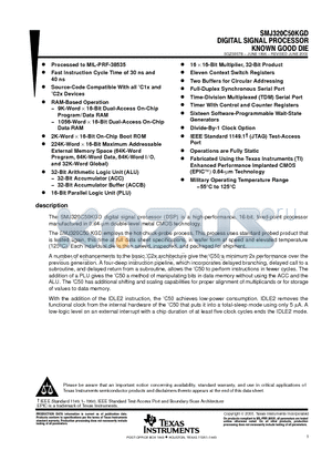 SMJ320C50KGDM50C datasheet - DIGITAL SIGNAL PROCESSOR KNOWN GOOD DIE