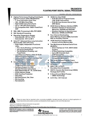 SMJ320C6201BS14 datasheet - FLOATING-POINT DIGITAL SIGNAL PROCESSOR