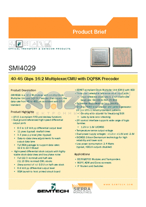 SMI4029 datasheet - 40-45 Gbps 16:2 Multiplexer/CMU with DQPSK Precoder