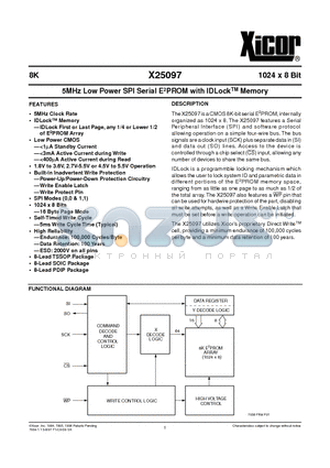 X25097V-1.8 datasheet - 5MHz Low Power SPI Serial E 2 PROM with IDLock TM Memory