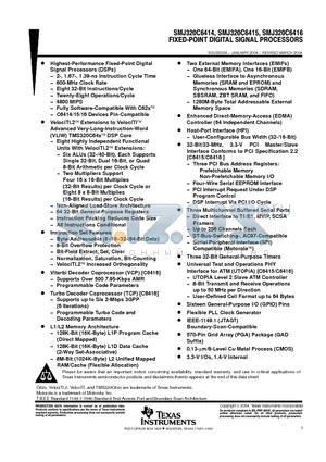 SMJ320C6414DGADW60 datasheet - FIXD-POINT DIGITAL SIGNAL PROCESSORS