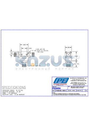 PE8404 datasheet - SMA FEMALE FERRITE CIRCULATOR FREQUENCY  RANGE: 8 TO 18 GHz