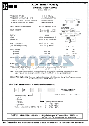 X251-883B datasheet - X200 SERIES (CMOS) STANDARD SPECFITIONS