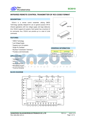SC3010S datasheet - INFRARED REMOTE CONTROL TRANSMITTER OF RC5 CODE FORMAT
