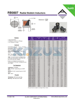 RB0807-392K-RC datasheet - Radial Bobbin Inductors