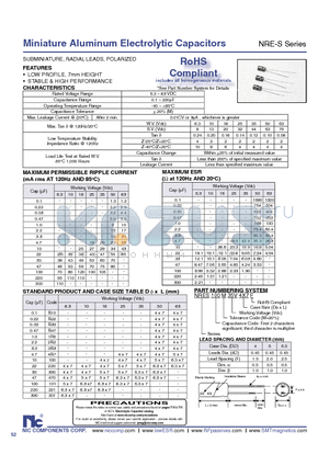 NRES331M254X7F datasheet - Miniature Aluminum Electrolytic Capacitors