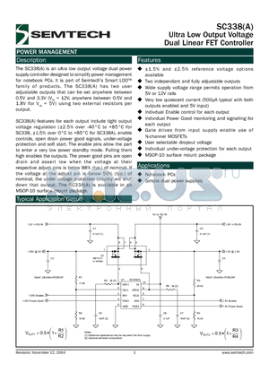 SC338 datasheet - Ultra Low Output Voltage Dual Linear FET Controller