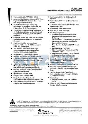 SMJ320LC549HFGW60 datasheet - FIXED-POINT DIGITAL SIGNAL PROCESSOR